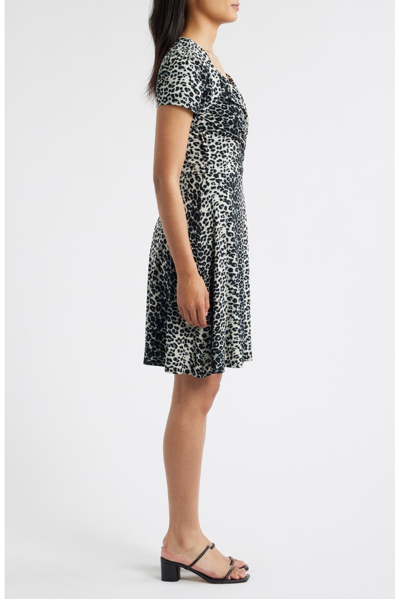Leopard Print Surplice Neck Dress, Alternate, color, BLACK/ GRAY