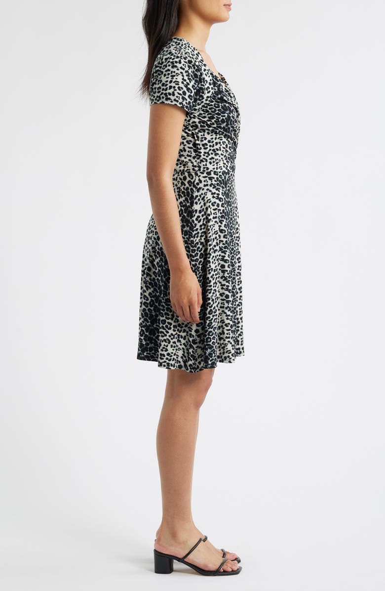 Loveappella Leopard Print Surplice Neck Dress, Alternate, color, Black/ Gray