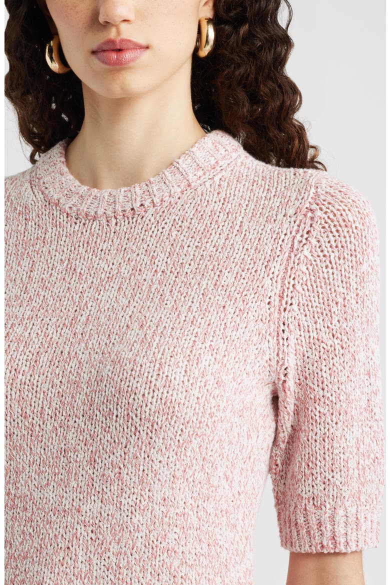 Elbow Sleeve Linen & Cotton Blend Sweater, Alternate, color, PINK COMPACT- IVORY MARL