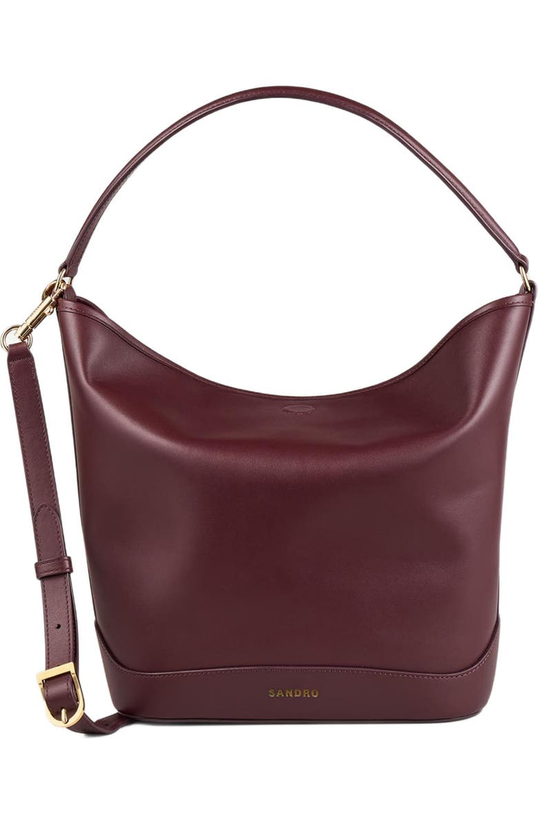 SANDRO Leather bucket bag, Main, color, Bordeaux