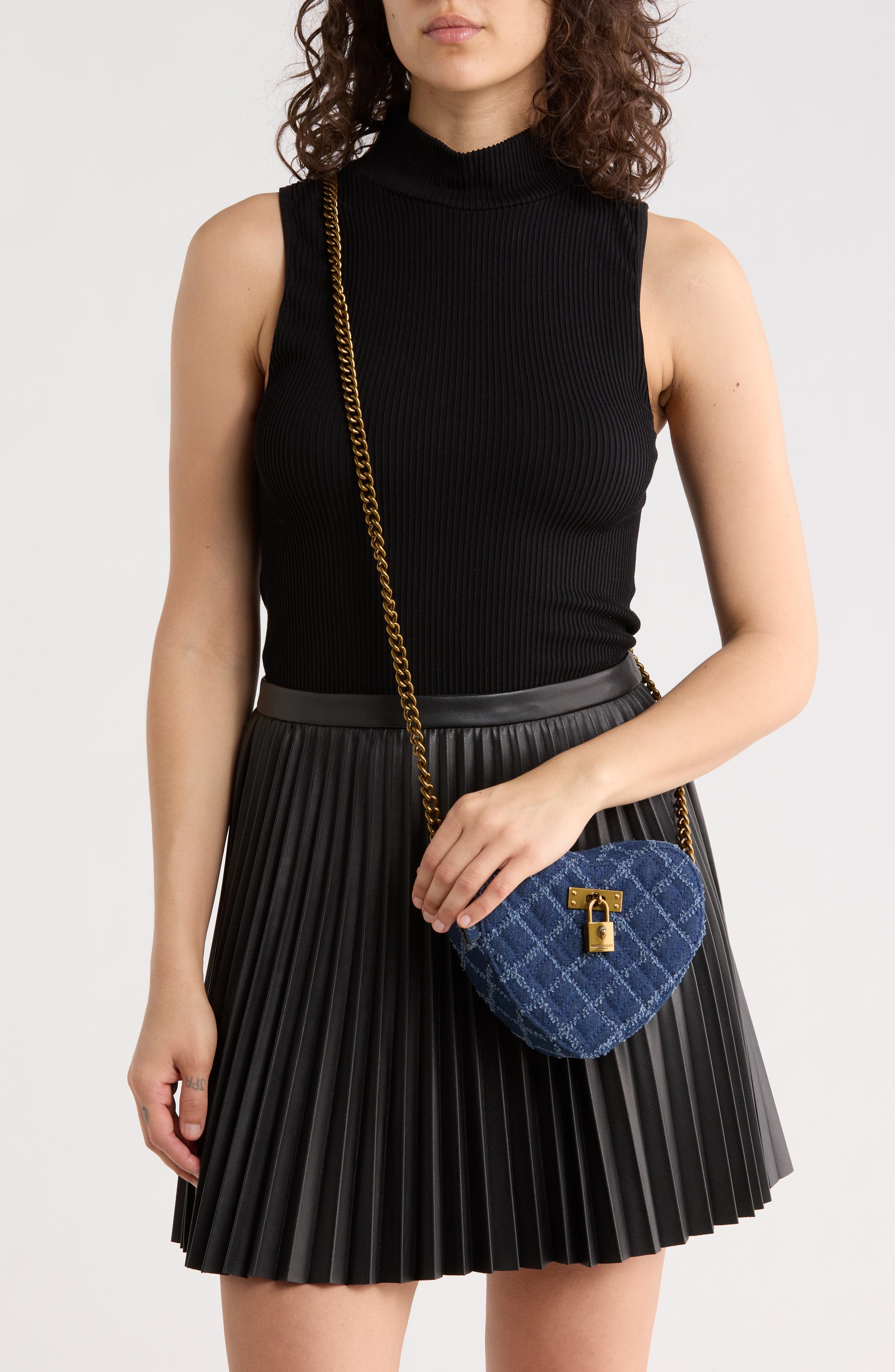 Kurt Geiger London Brixton Heart Quilted Crossbody Bag, Alternate, color, Denim