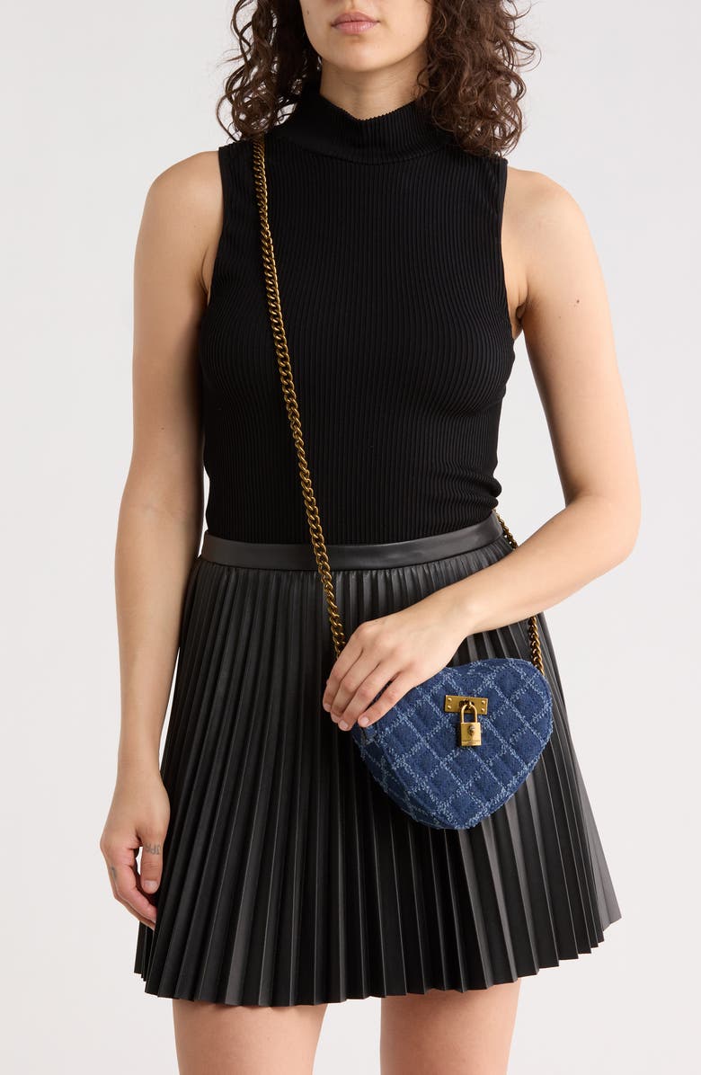 Kurt Geiger London Brixton Heart Quilted Crossbody Bag, Alternate, color, Denim