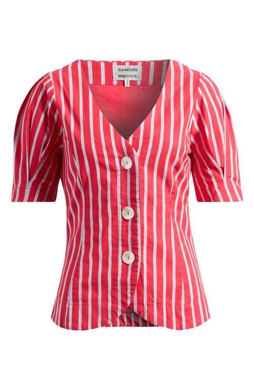 DAMSON MADDER DAMSON MADDER STRIPE ORGANIC COTTON & LINEN BUTTON-UP TOP