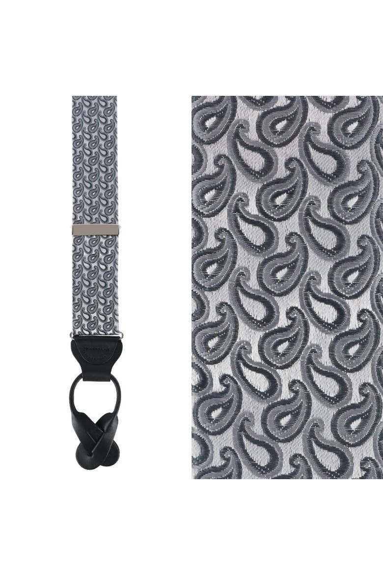 Abner's Amoebas Patterned Silk Button End Private Collection Suspenders, Main, color, Silver