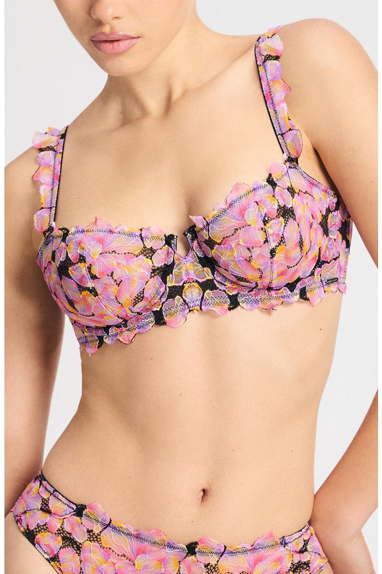Sun Tide Floral Lace Unlined Balconette Bra, Main, color, BLACK CAVIAR