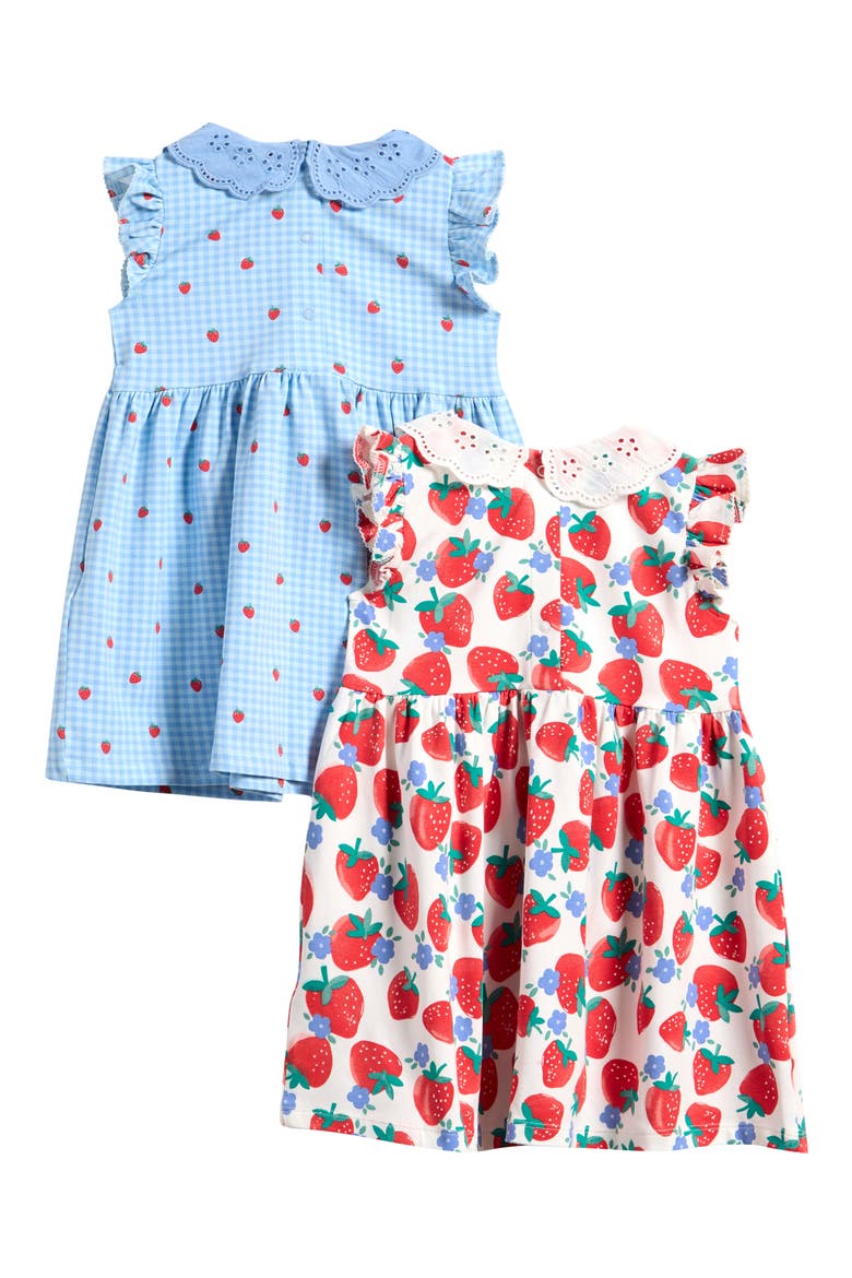 Kids' Pack of 2 Stretch Cotton Dresses, Alternate, color, WHITE BLUE