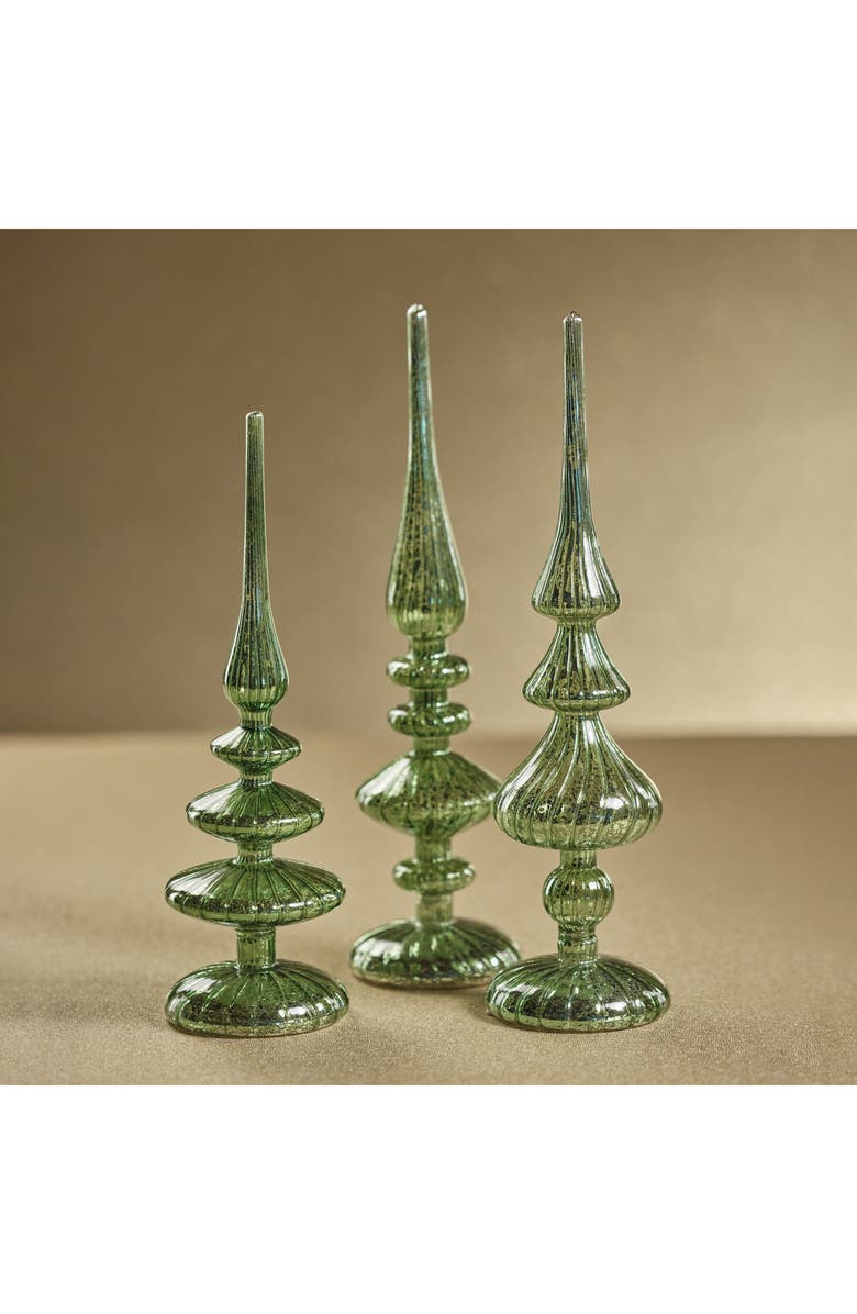 Zodax Set of 2 Azenor LED Decorative Glass Tabletop Finial Ornaments, Alternate, color, Antique Green