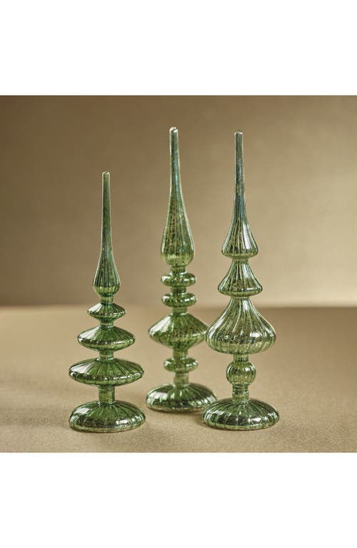 Zodax Set Of 2 Azenor Led Decorative Glass Tabletop Finial Ornaments In Green
