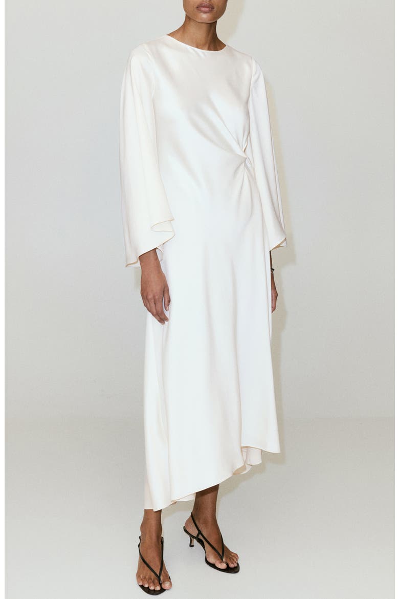 Ruched Satin Midi Dress, Main, color, ECRU