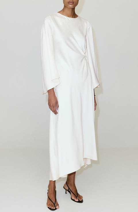 Ruched Satin Midi Dress
