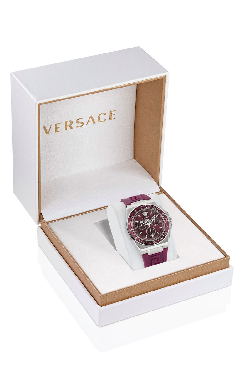 Versace Greca Extreme Silicone Strap Chronograph Watch, 45mm, Alternate, color, Stainless Steel