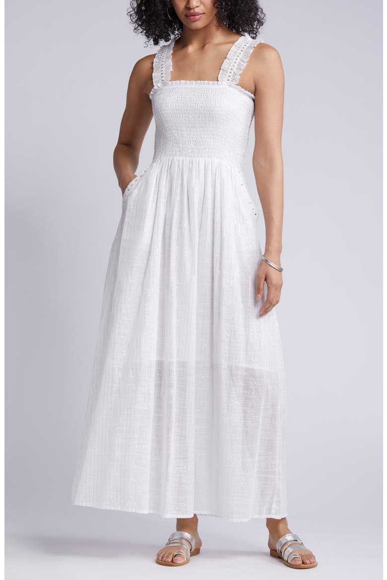 Metallic Stripe Cotton Sundress, Alternate, color, WHITE