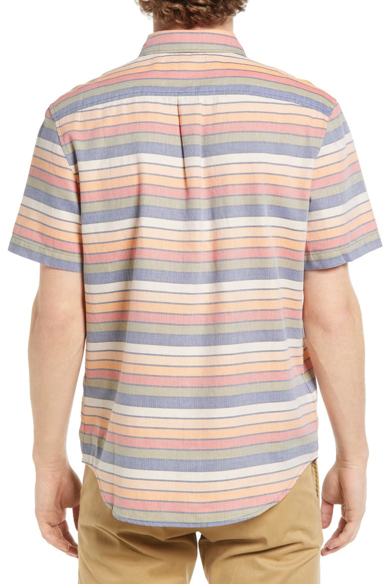 Stripe Short Sleeve Cotton Button-Down Shirt, Alternate, color, DARK SAPPHIRE