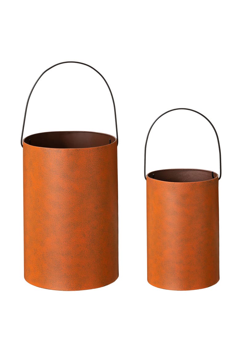 Set 2 of Metal Cutout Pumpkin Bucket, Alternate, color, Orange