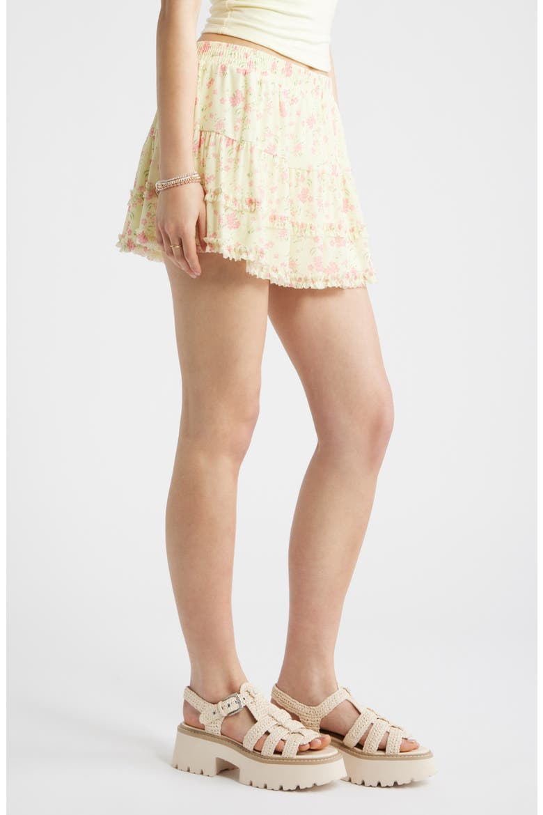 Ditsy Floral Mesh Miniskort, Alternate, color, YELLOW- PINK SHANNON FLORAL