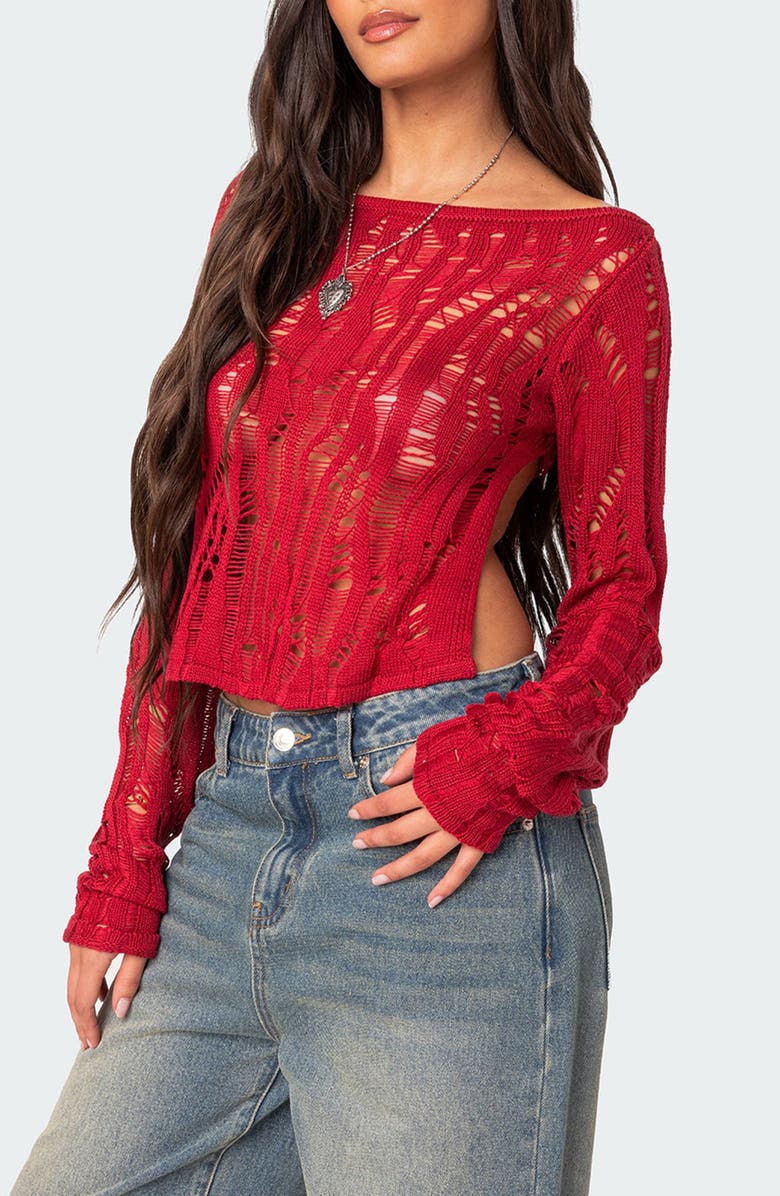 EDIKTED Rosa Open Back Sheer Sweater, Alternate, color, 