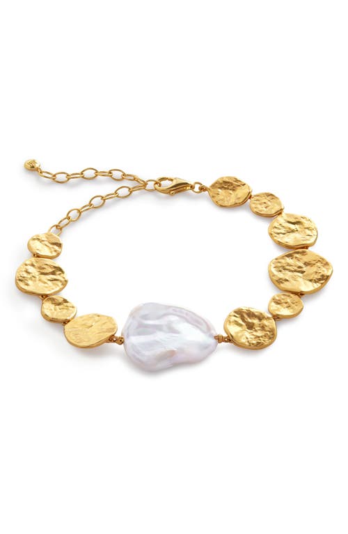 Monica Vinader Gold Capri Keshi Pearl Disc Bracelet Pearl In 18k Gold Vermeil
