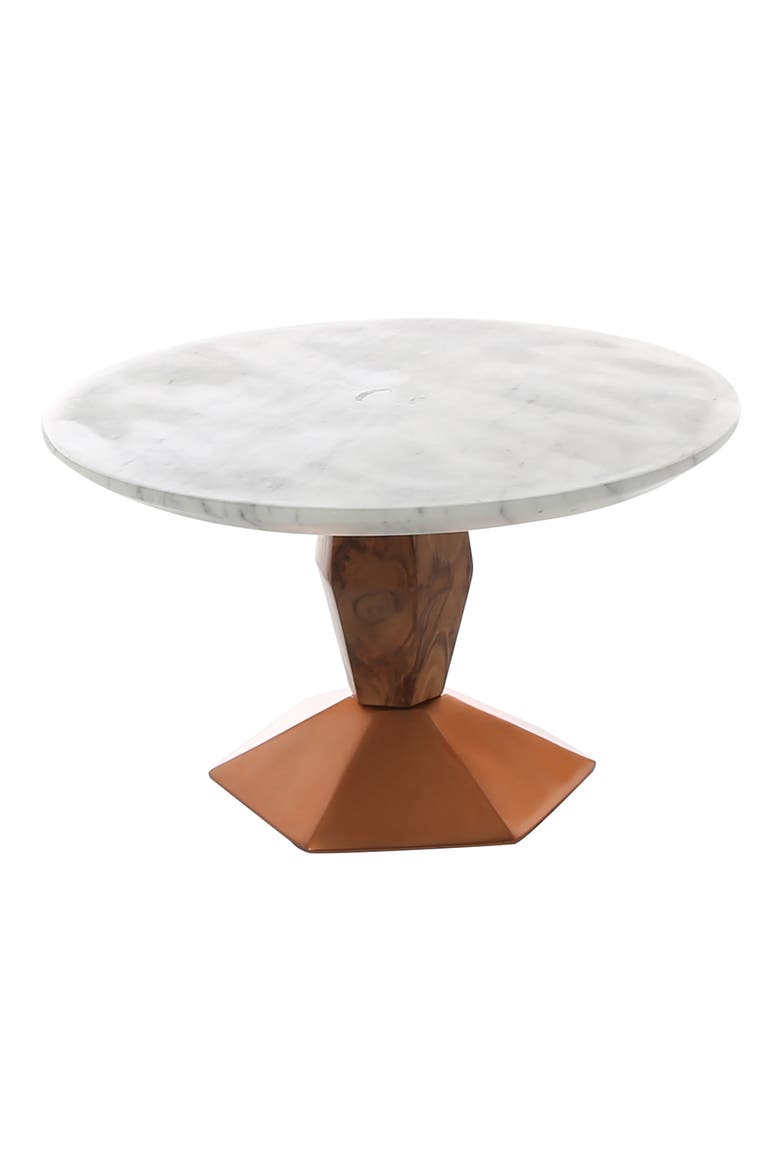 Marble & Wood Cake Stand with Copper Base, Main, color, GREY/ COPPER