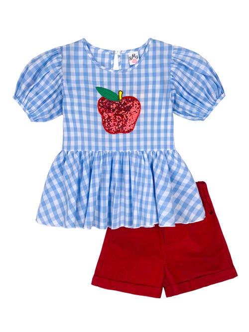 Mia Belle Girls Kids' Girls Sequin Apple Puff Sleeve Top & Red Short Set In Blue