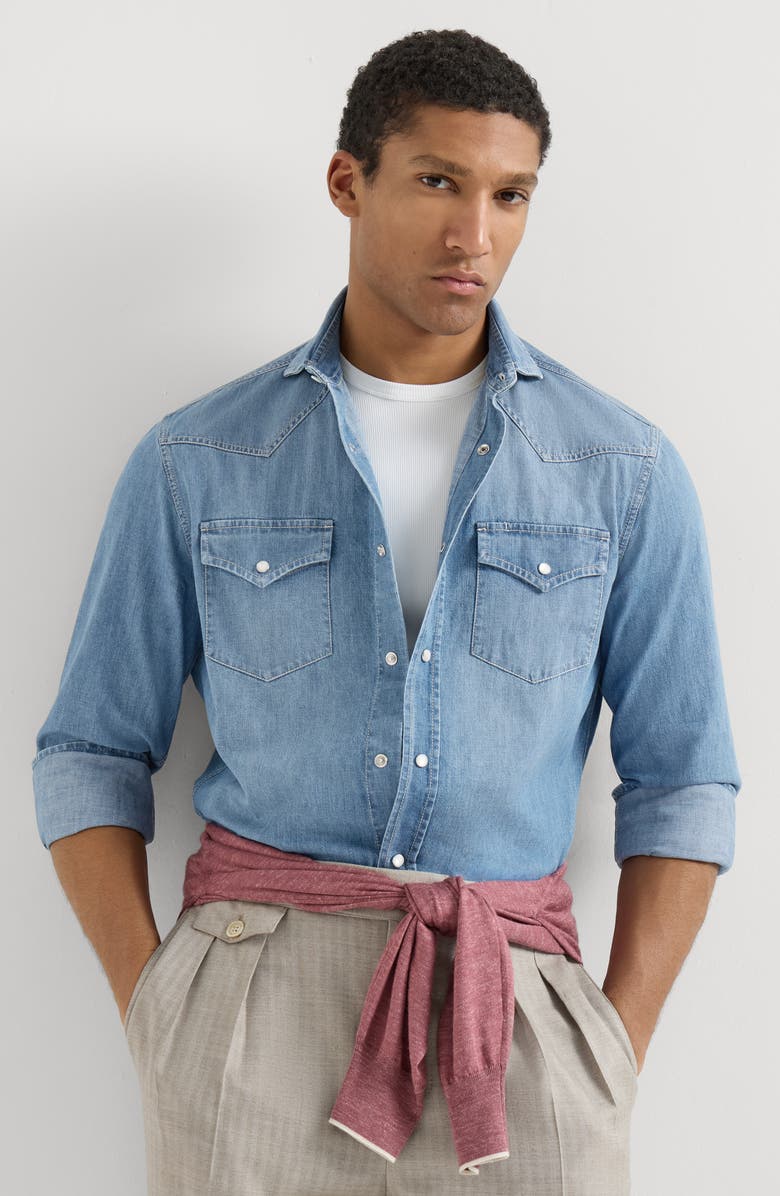 Brunello Cucinelli Easy fit shirt, Alternate, color, Light Denim