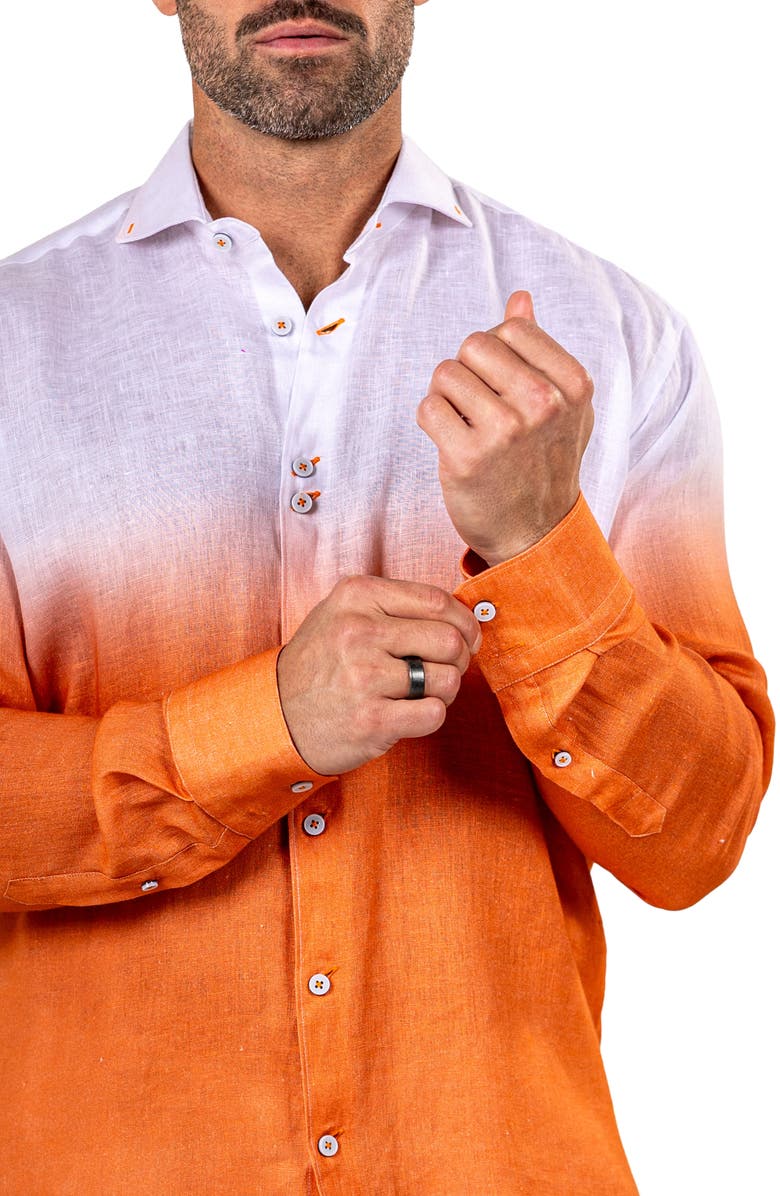 Maceoo Eins Marthy Contemporary Fit Linen Button-Up Shirt, Alternate, color, Orange