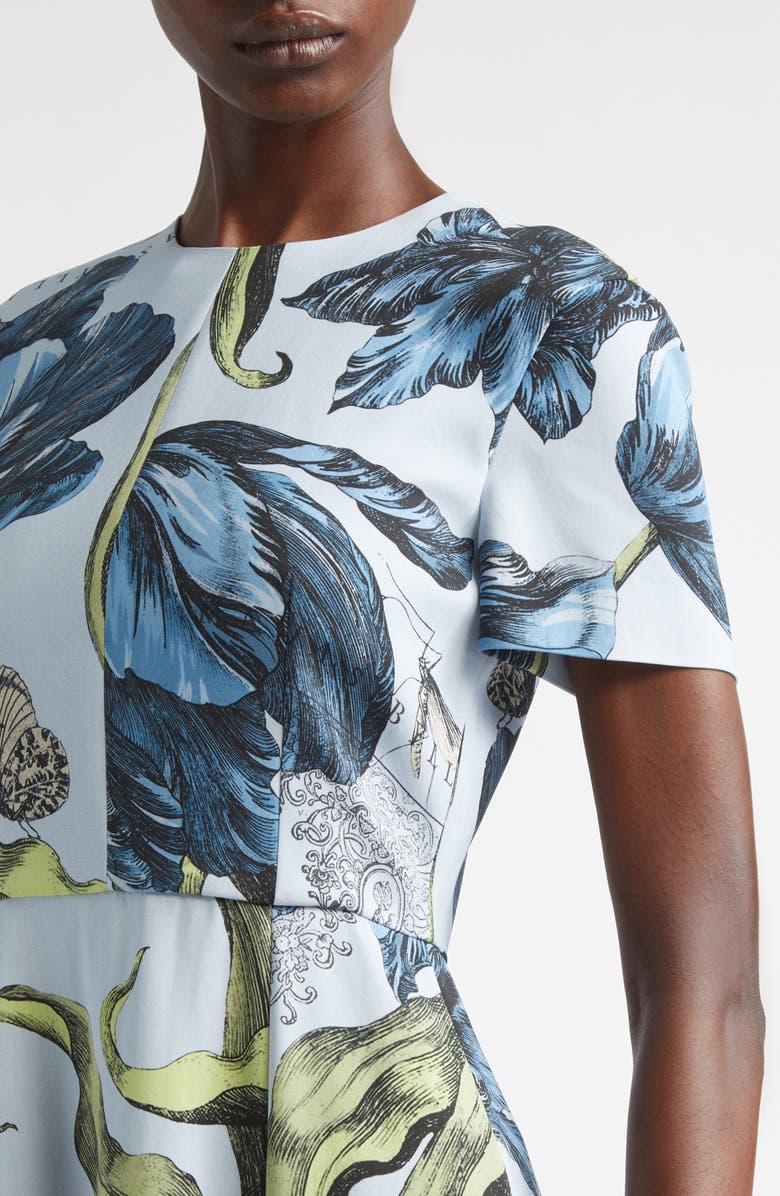 Erdem Etched Tulip Print Stretch Cady A-Line Midi Dress, Alternate, color, Etched Tulip Powder Blue