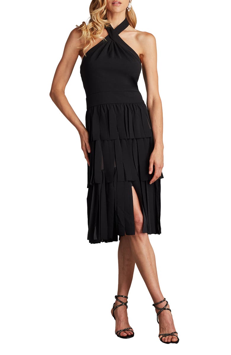 Tadashi Shoji Halter Tiered Cocktail Dress, Main, color, Black