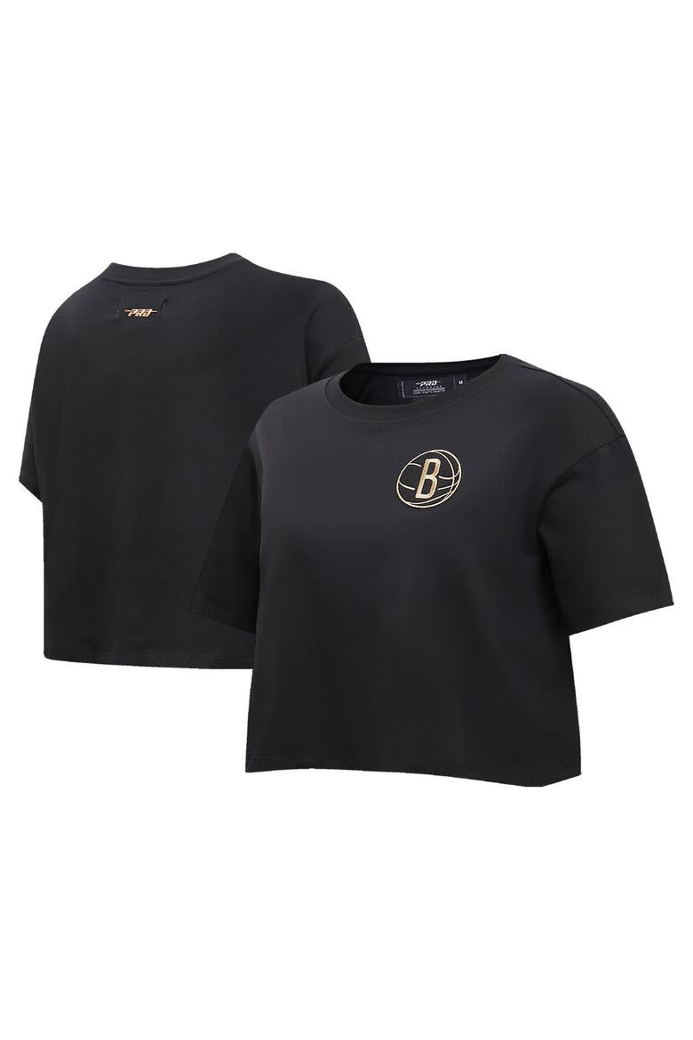 Women's Pro Standard Black Brooklyn Nets Holiday Glam Boxy T-Shirt, Alternate, color, Black