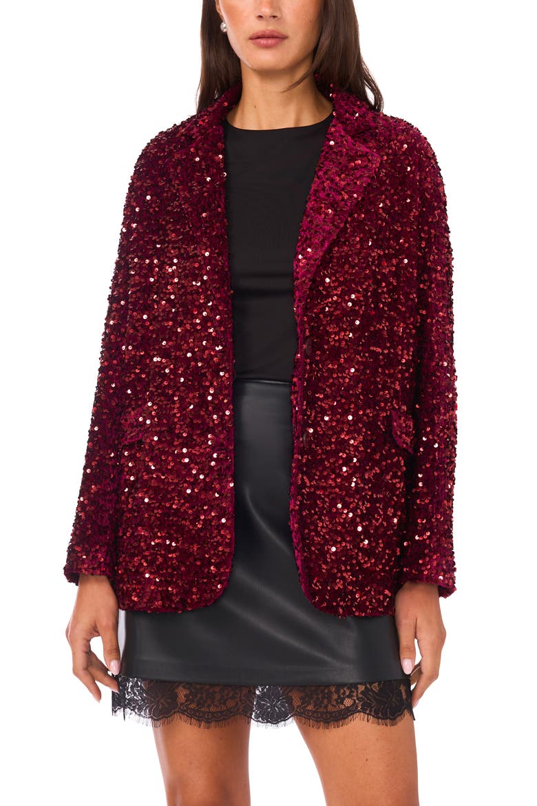Sequin Relaxed Blazer, Main, color, CRIMSON