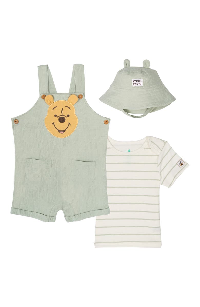 Disney Winnie the Pooh Baby Boys' Shortall and T-Shirt Set with Hat, Main, color, Pooh Light Green