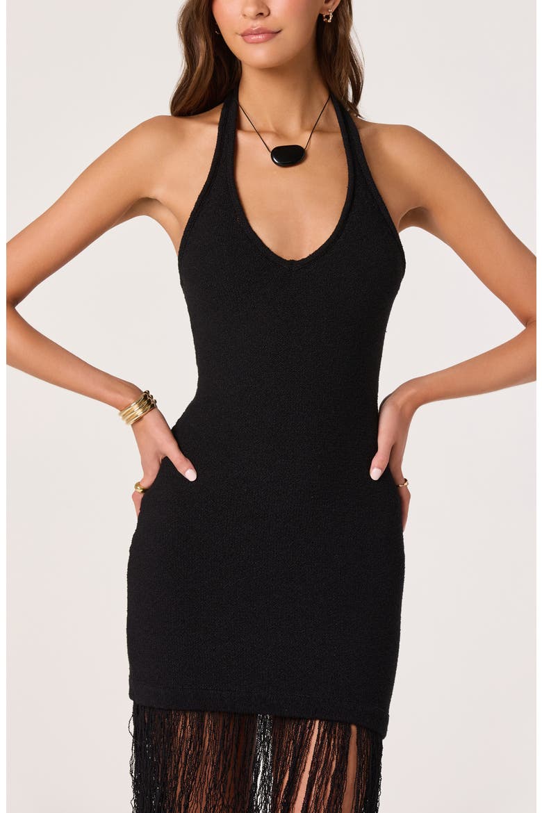 Kate Fringe Halter Neck Sweater Minidress, Alternate, color, BLACK