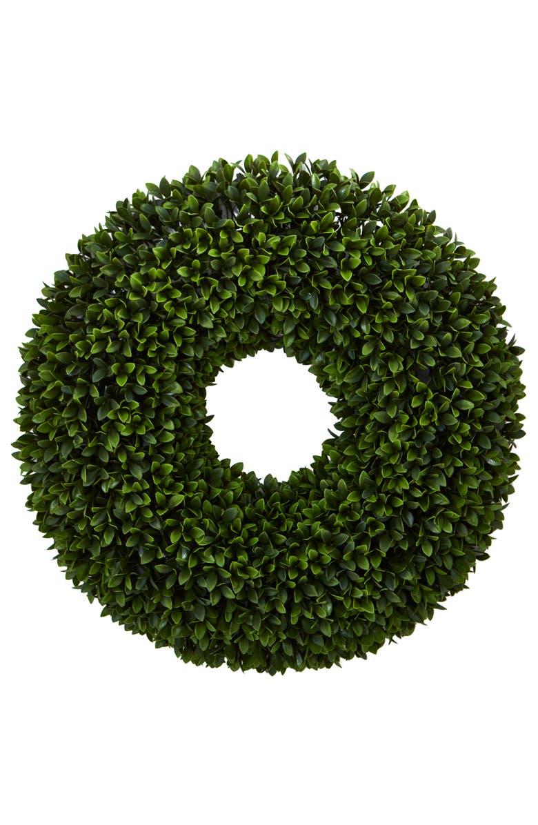 NEARLY NATURAL 24-in Boxwood Artificial Wreath, Main, color, Green