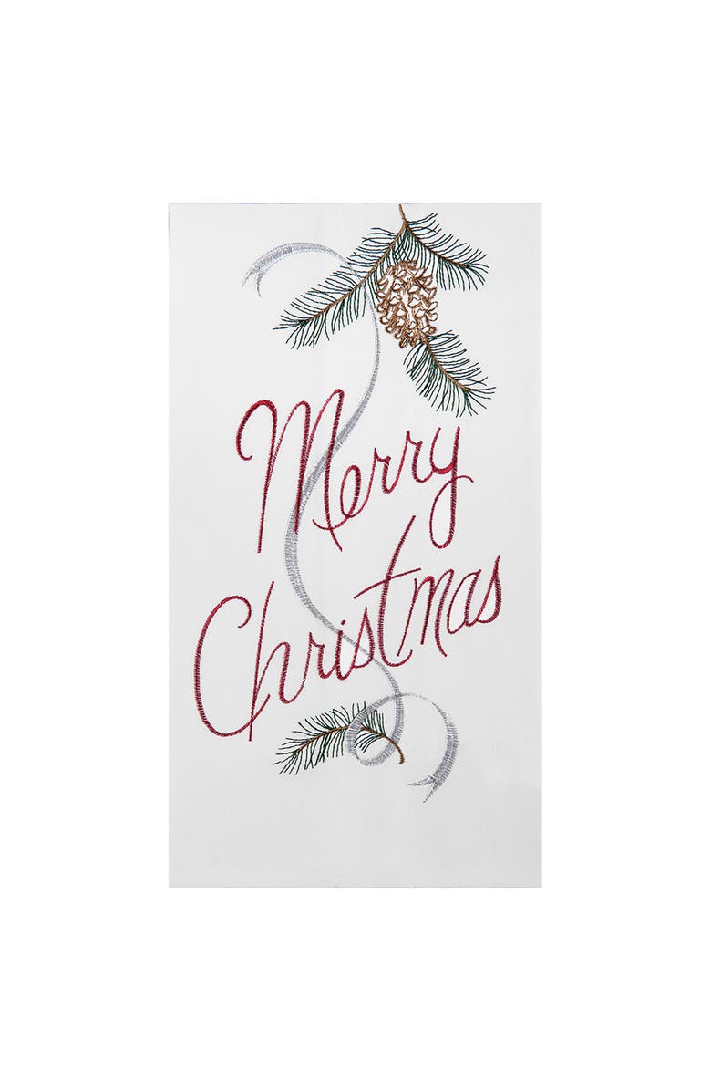C&F Home "Merry Christmas" Sentiment with Pinecone Flour Sack Kitchen Towel Decor Decoration 27L x 18W in., Main, color, White