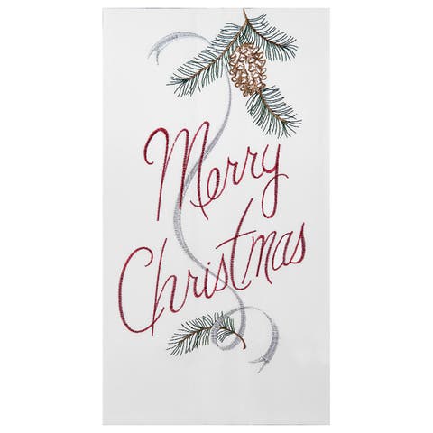 "Merry Christmas" Sentiment with Pinecone Flour Sack Kitchen Towel Decor Decoration 27L x 18W in.