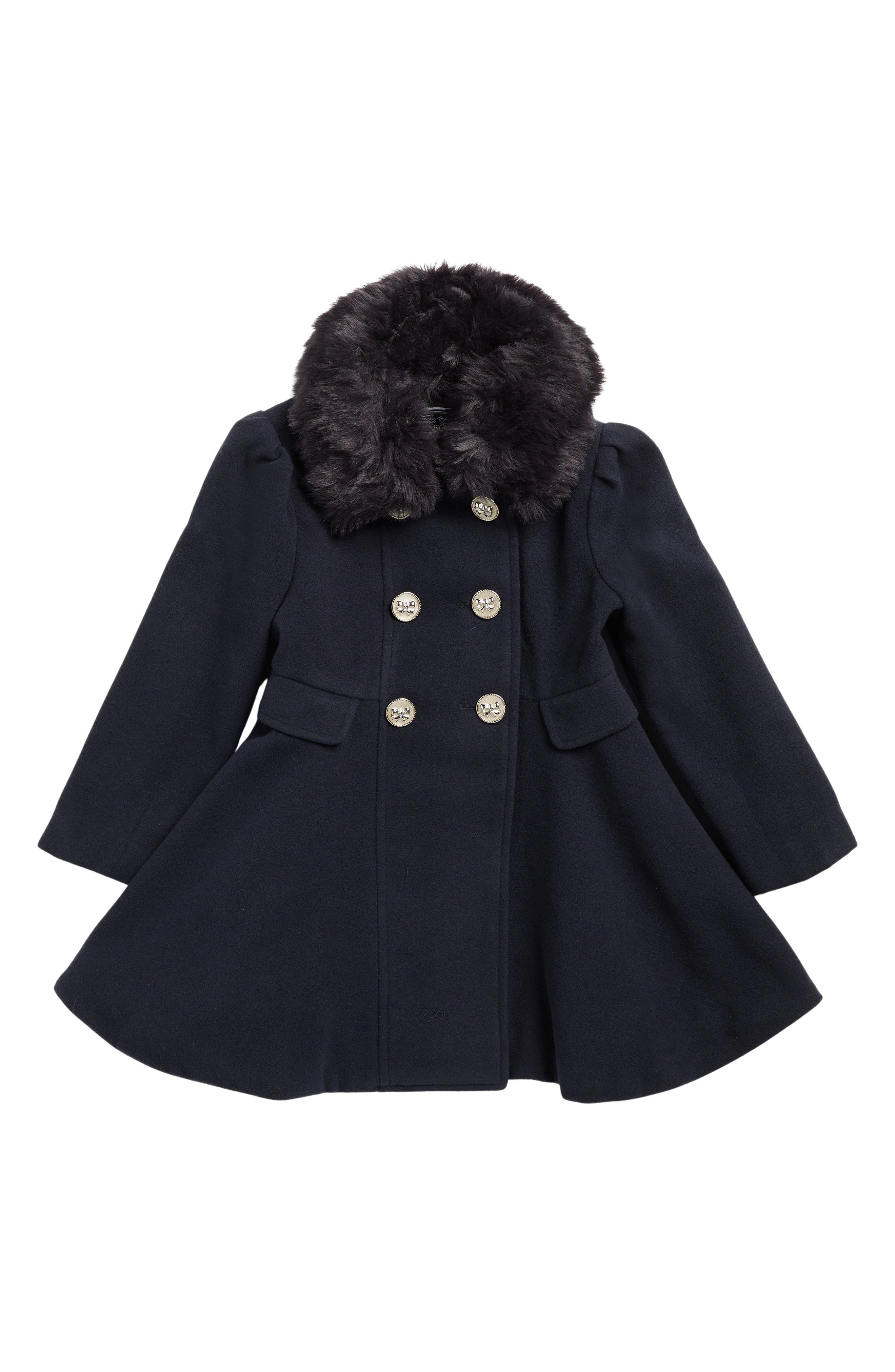 Rothschild Kids' Princess Faux Fur Collar Double Breasted Coat