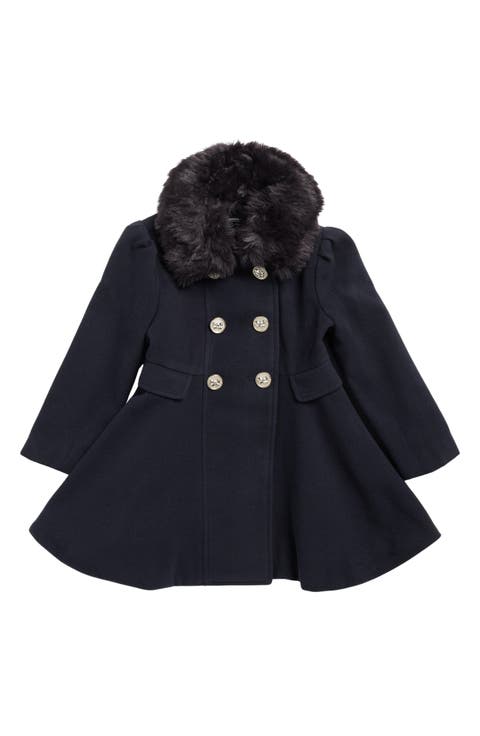 Kids' Princess Faux Fur Collar Double Breasted Coat (Little Kid)
