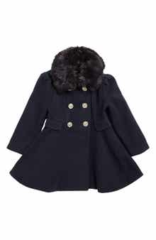 Rothschild Kids' Princess Faux Fur Collar Double Breasted Coat