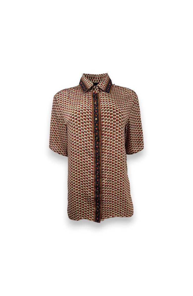 Monzlapur Embossed Botanical Short Sleeve Crepe Shirt, Main, color, Copper