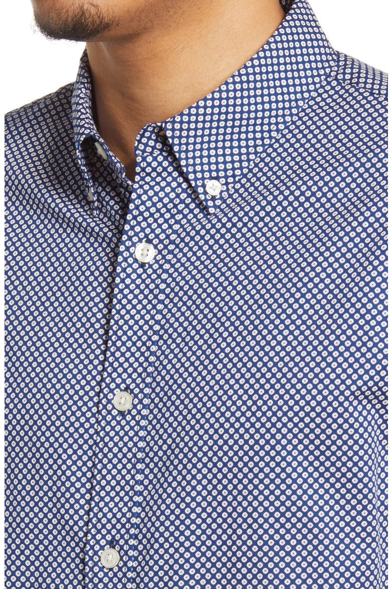 Slim Fit Ditsy Eye Print Short Sleeve Button-Down Shirt, Alternate, color, BLUE MULTI