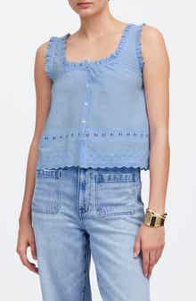 Madewell Embroidered Ruffle Trim Sleeveless Top