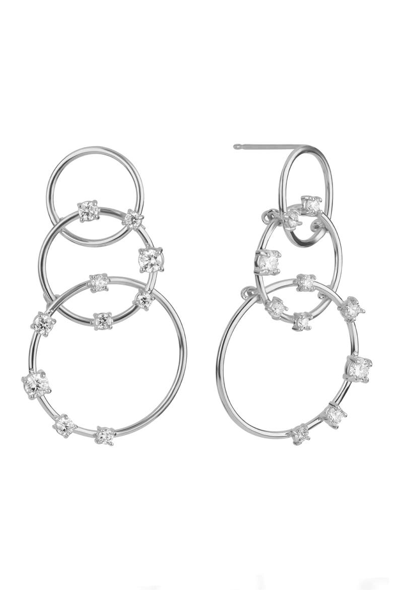 14k Gold Diamond Three Tier Circle Drop Earrings, Main, color, WHITE GOLD