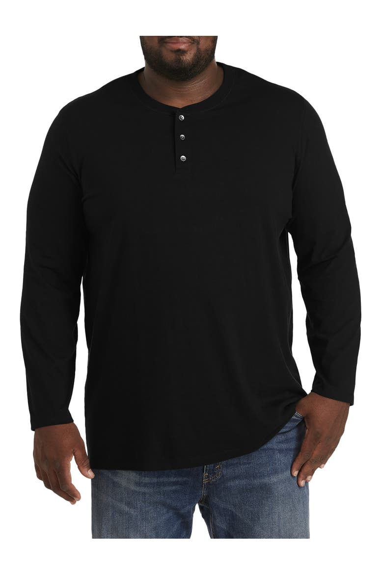 Big & Tall Wicking Long-Sleeve Henley Shirt, Main, color, BLACK