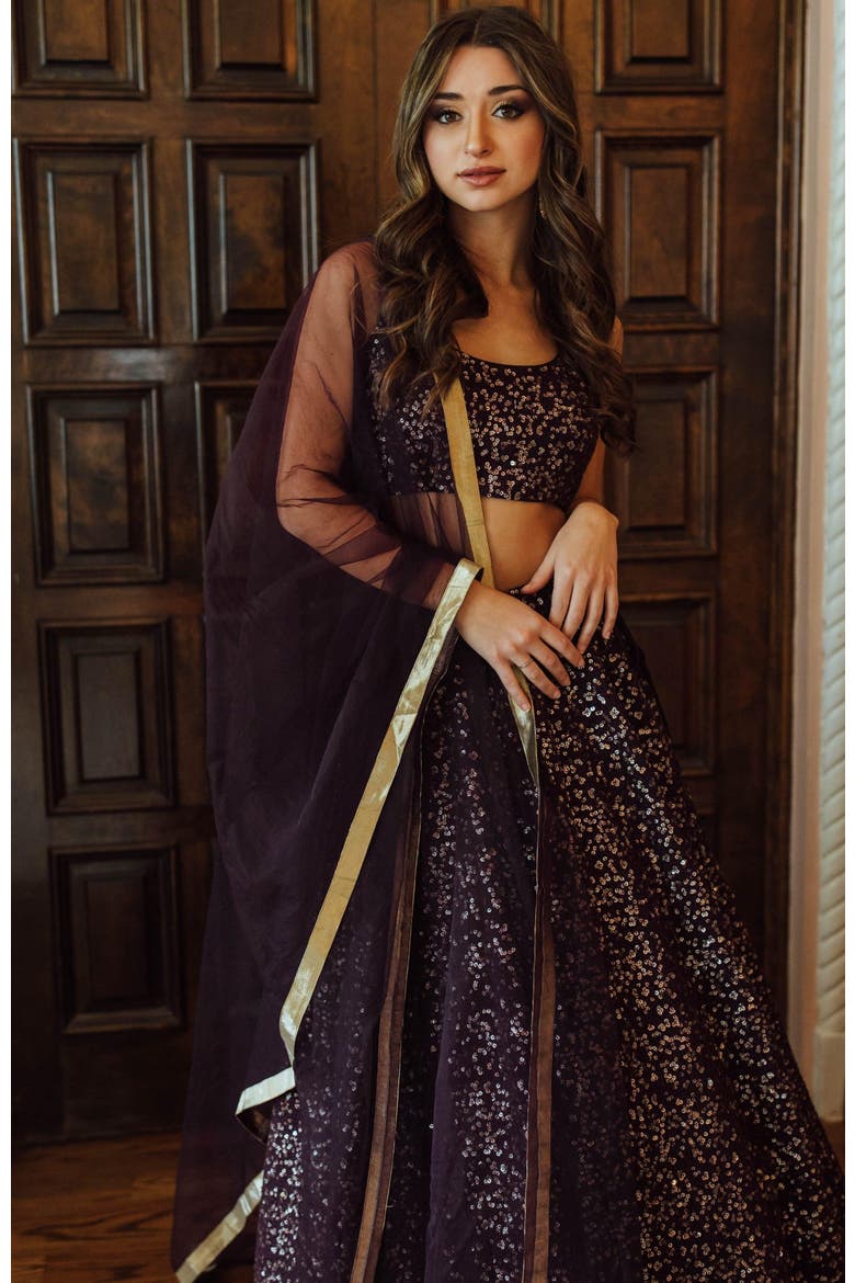 Jaden Sequins Embroidered Lehenga Choli, Alternate, color, Wine