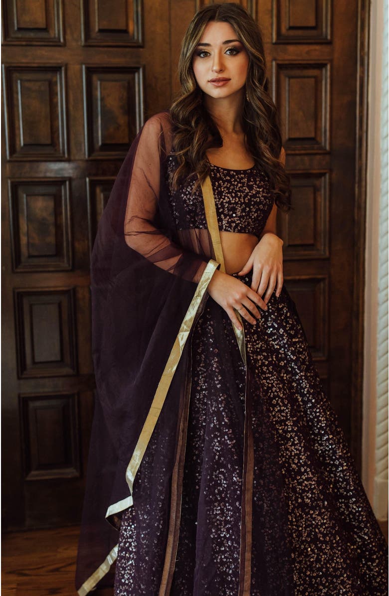 RAAS Jaden Sequins Embroidered Lehenga Choli, Alternate, color, Wine