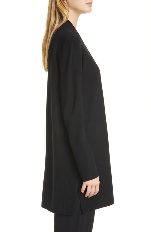 Eileen Fisher Petite Ultrafine Merino Wool Straight Long Cardigan In Black
