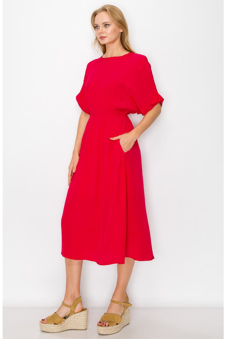 Round Neck Short Sleeve Midi Dress, Alternate, color, RED