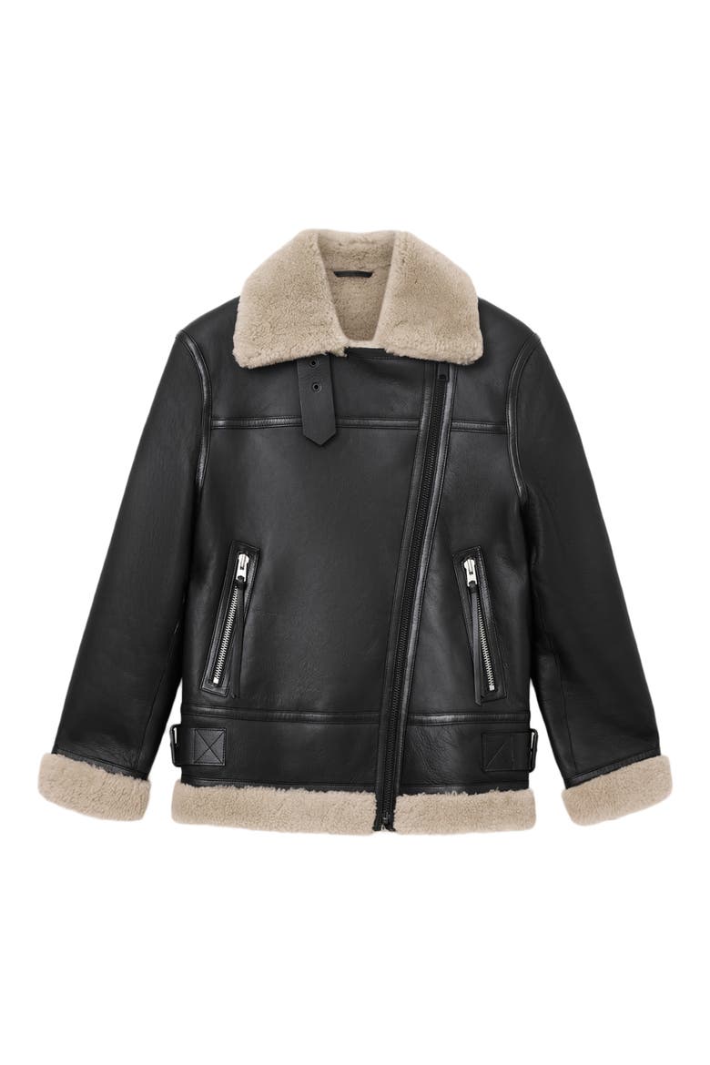 Sola Oversize Genuine Shearling Biker Jacket, Alternate, color, BLACK/ NATURAL