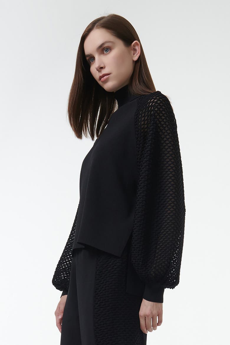 Mesh Sleeve Knitted Sweater, Alternate, color, Black