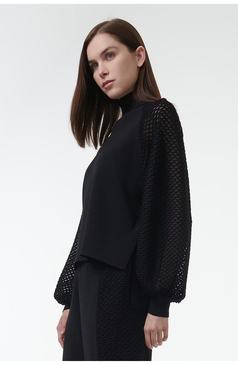 Leem Mesh Sleeve Knitted Sweater, Alternate, color, Black