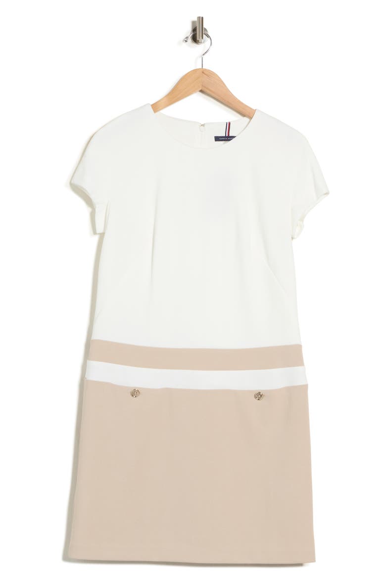 Scuba Crepe Shift Dress, Alternate, color, IVORY/ KHAKI